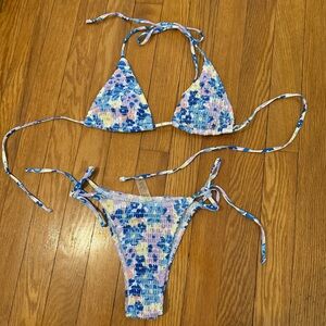 Blue Floral Bikini from Shein - Size S